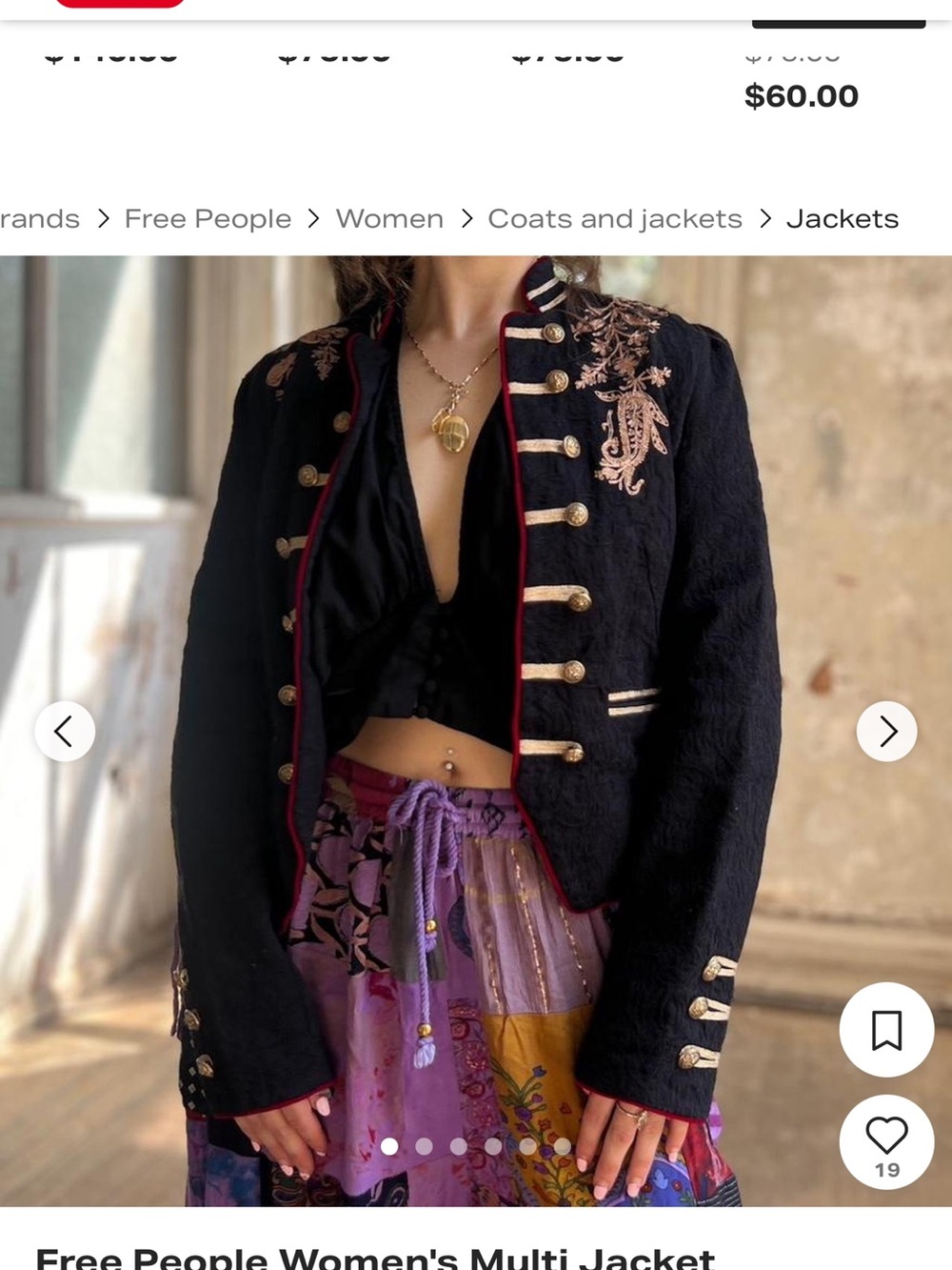 Free People Black Embroidered Military-Style Utility Jacket